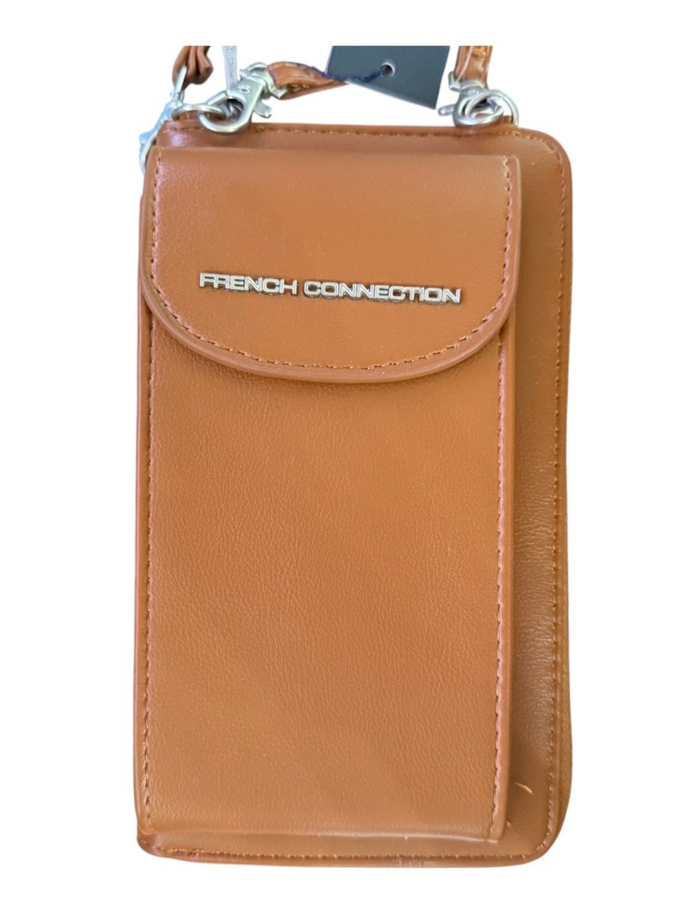 French Connection Athena Smooth Phone Crossbody Wristlet Wallet Cognac NWT